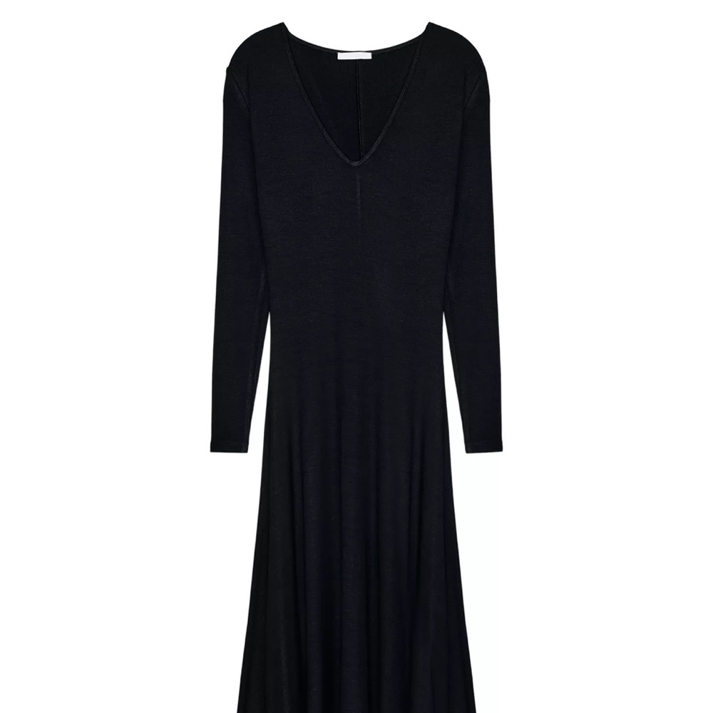 Zara Black V-Neck Long Sleeve Maxi Dress